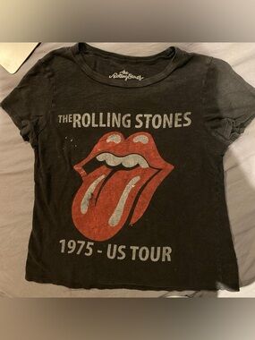 the Rolling Stones Black Tee with Red Tongue Graphic